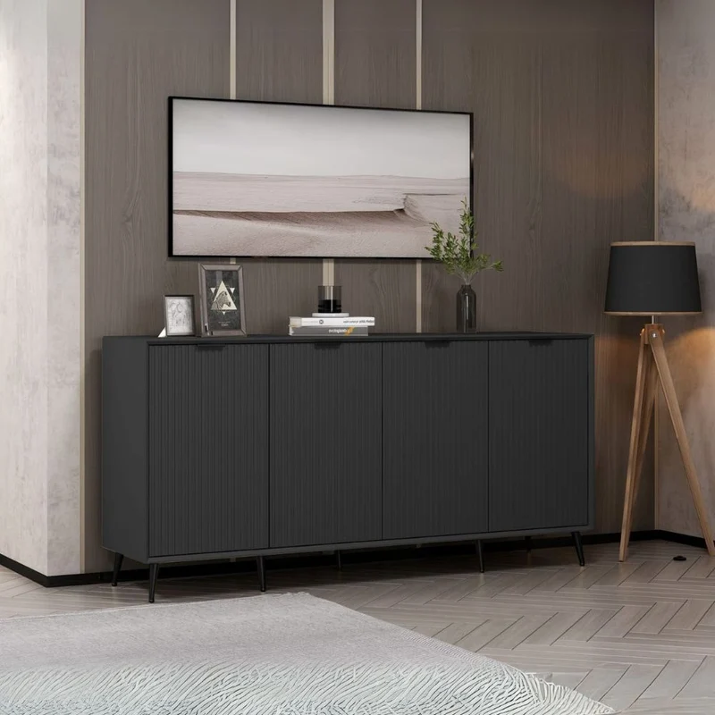 Madia con 4 ante colore antracite effetto cannettato 180x45x90H cm - Wilmy