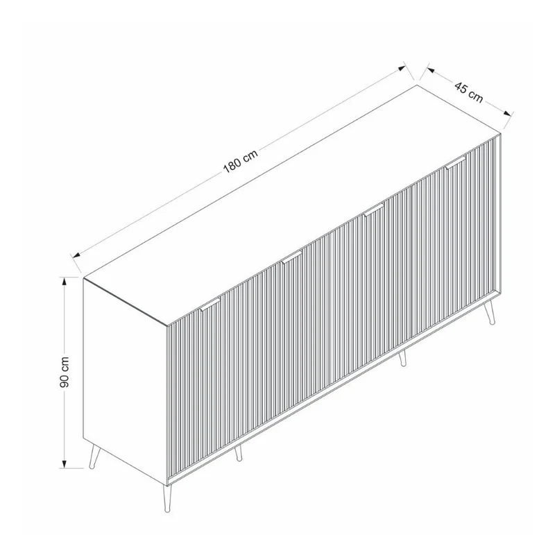 Madia con 4 ante colore antracite effetto cannettato 180x45x90H cm - Wilmy