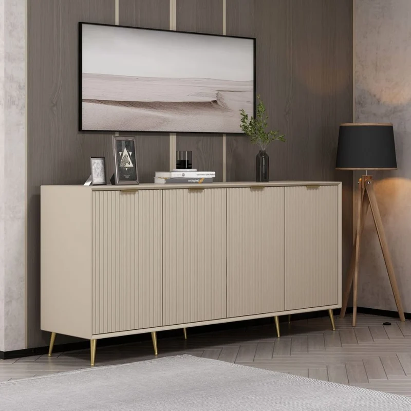 Madia con 4 ante colore cashmere effetto cannettato 180x45x90H cm - Wilmy