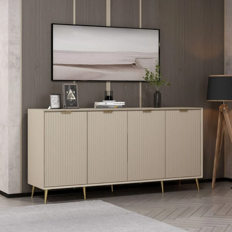 Madia con 4 ante colore cashmere effetto cannettato 180x45x90H cm - Wilmy
