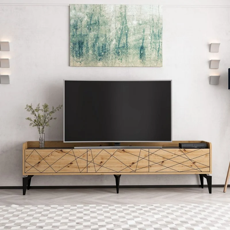 Mobile porta TV con ante ribalta intagli colore rovere nodato 180x35x49H cm - Getos