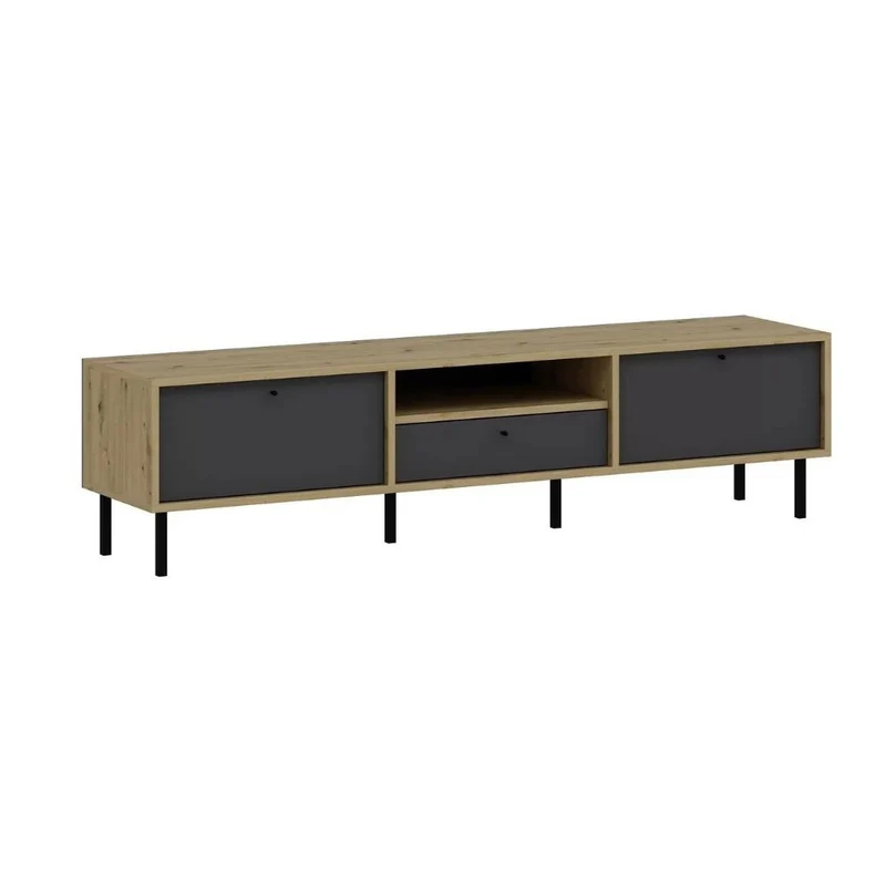 Mobile porta TV con 3 ante e vano colore rovere e antracite 180x40x45H cm - Adils
