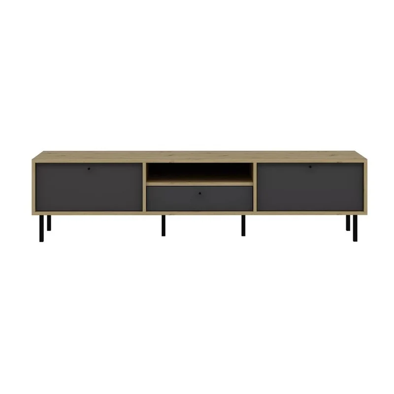 Mobile porta TV con 3 ante e vano colore rovere e antracite 180x40x45H cm - Adils