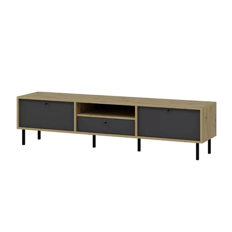Mobile porta TV con 3 ante e vano colore rovere e antracite 180x40x45H cm - Adils