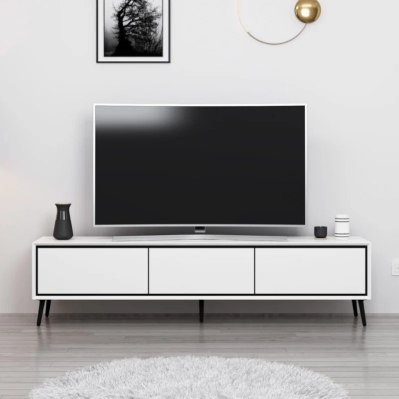 Mobile porta TV con 3 ante colore bianco e piedi neri 180x35x45H cm - Kerip