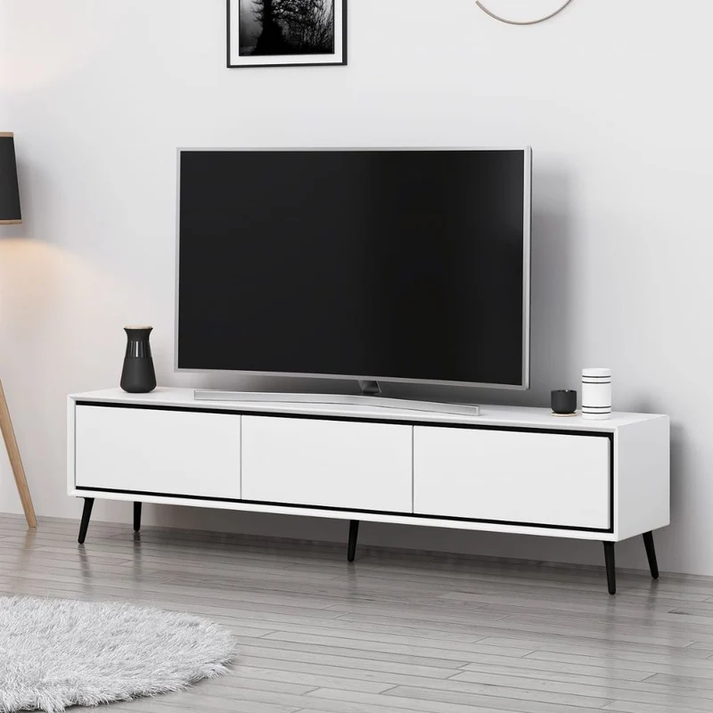 Mobile porta TV con 3 ante colore bianco e piedi neri 180x35x45H cm - Kerip