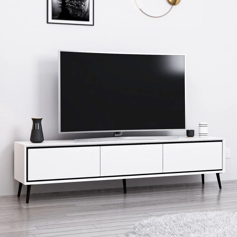 Mobile porta TV con 3 ante colore bianco e piedi neri 180x35x45H cm - Kerip