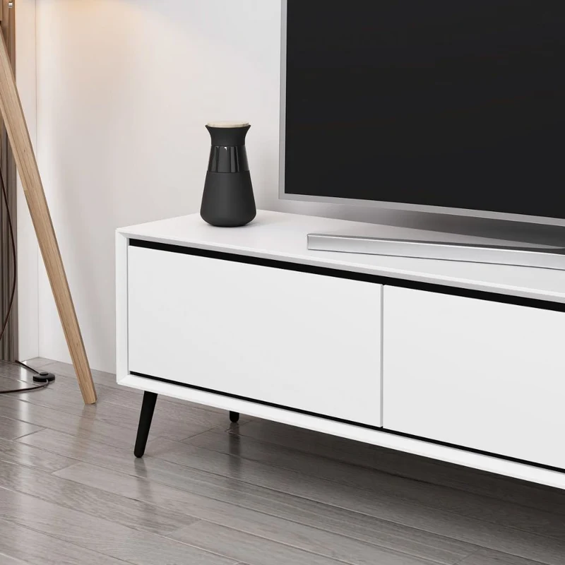 Mobile porta TV con 3 ante colore bianco e piedi neri 180x35x45H cm - Kerip