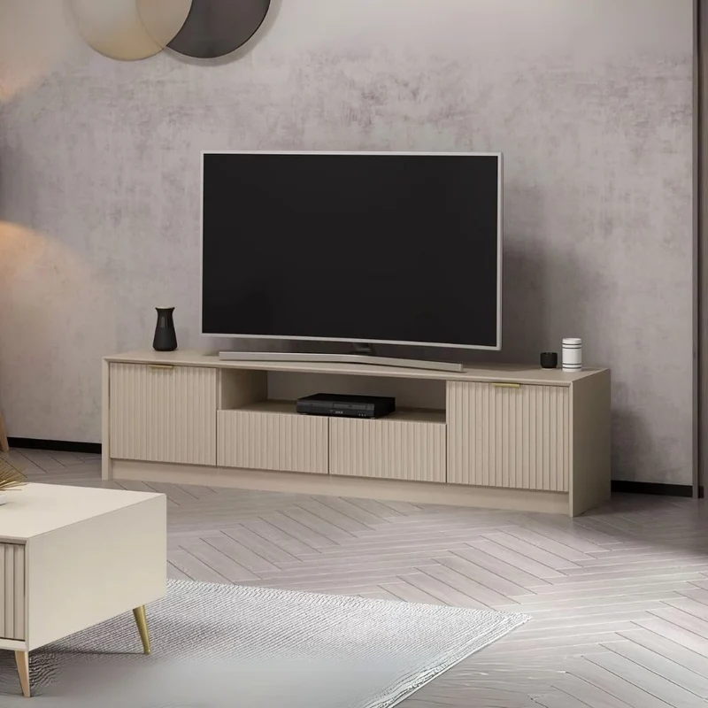 Porta TV con ante colore cashmere effetto cannettato 180x35x45H cm - Wilmy