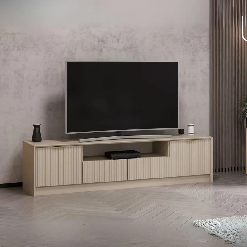 Porta TV con ante colore cashmere effetto cannettato 180x35x45H cm - Wilmy