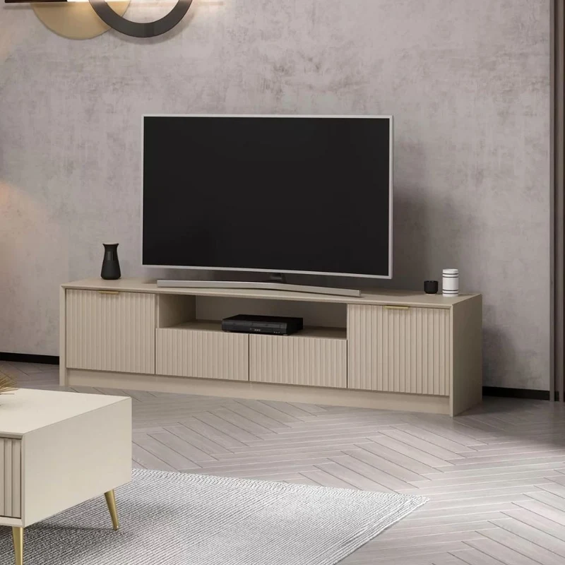 Porta TV con ante colore cashmere effetto cannettato 180x35x45H cm - Wilmy