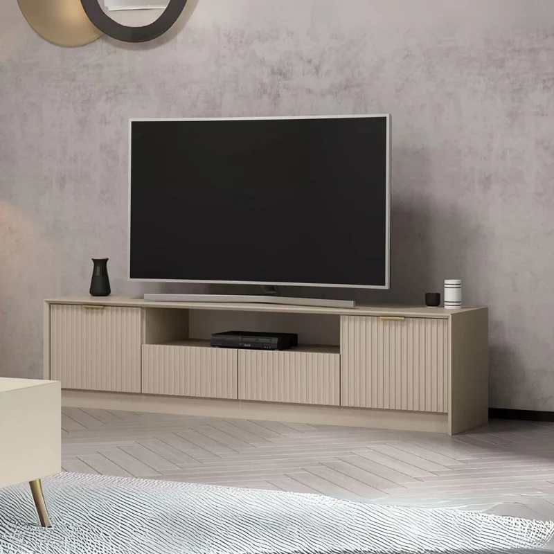 Porta TV con ante colore cashmere effetto cannettato 180x35x45H cm - Wilmy