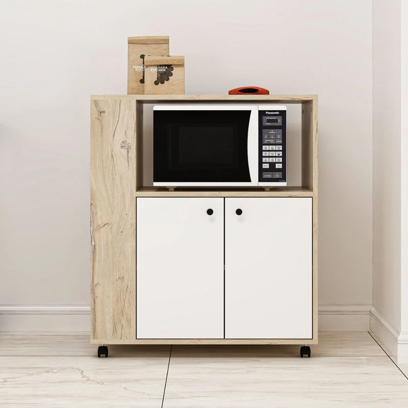 Mobile multiuso con ante e ripiani colore rovere e bianco 82x45x95H cm - Lony