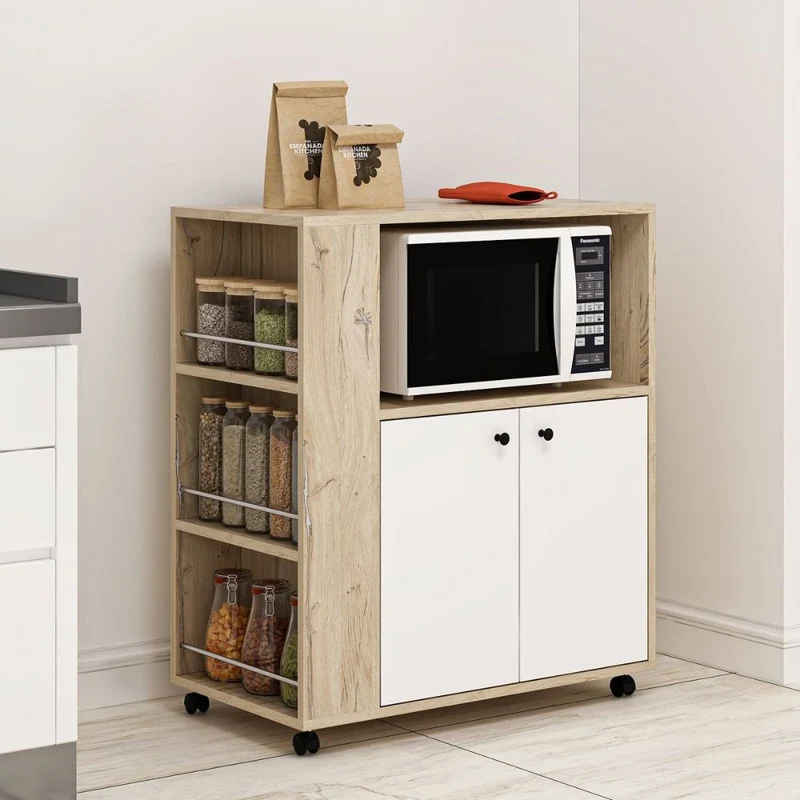 Mobile multiuso con ante e ripiani colore rovere e bianco 82x45x95H cm - Lony