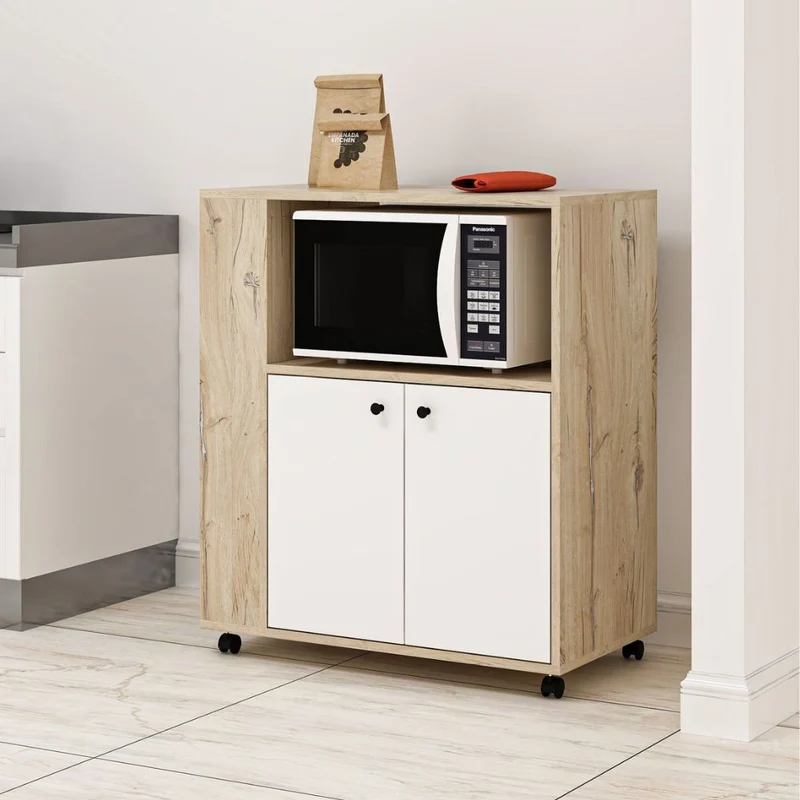 Mobile multiuso con ante e ripiani colore rovere e bianco 82x45x95H cm - Lony