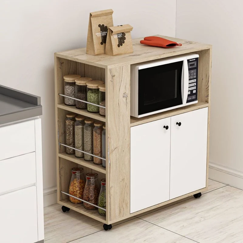 Mobile multiuso con ante e ripiani colore rovere e bianco 82x45x95H cm - Lony