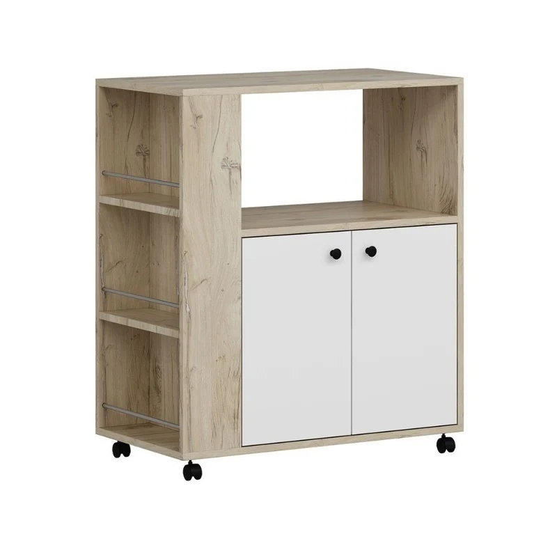 Mobile multiuso con ante e ripiani colore rovere e bianco 82x45x95H cm - Lony