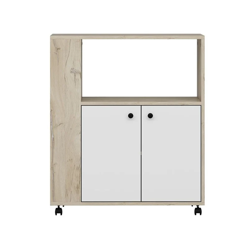 Mobile multiuso con ante e ripiani colore rovere e bianco 82x45x95H cm - Lony