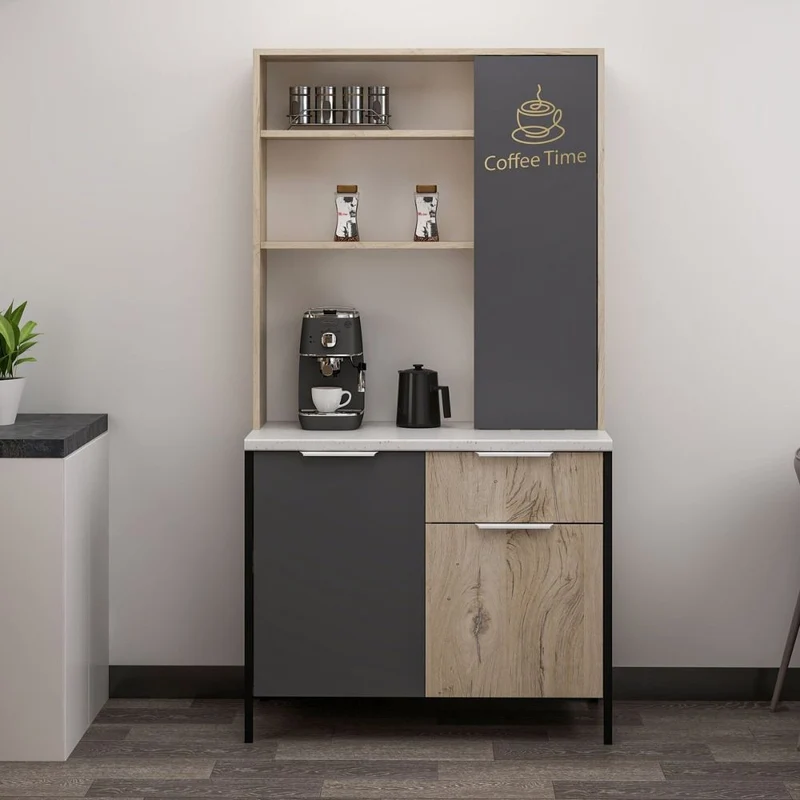 Mobile multiuso con ante e ripiani colore rovere e antracite 94x50x180H cm - Arny