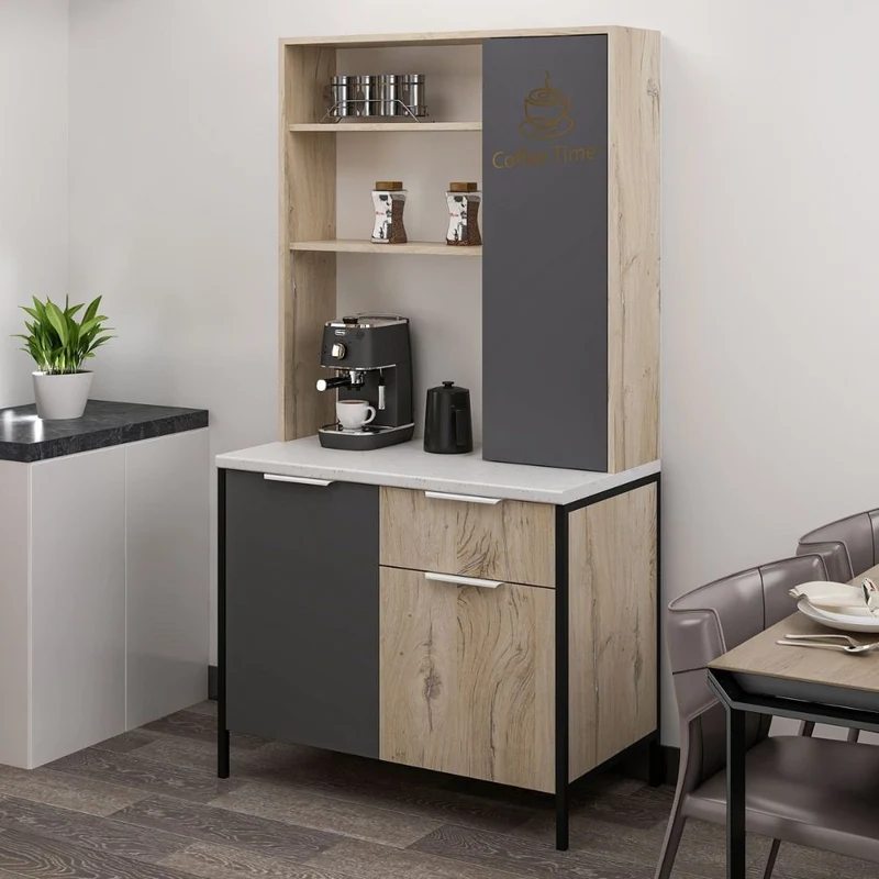 Mobile multiuso con ante e ripiani colore rovere e antracite 94x50x180H cm - Arny