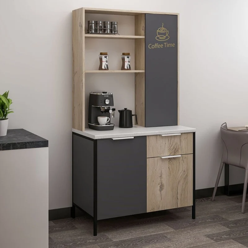 Mobile multiuso con ante e ripiani colore rovere e antracite 94x50x180H cm - Arny
