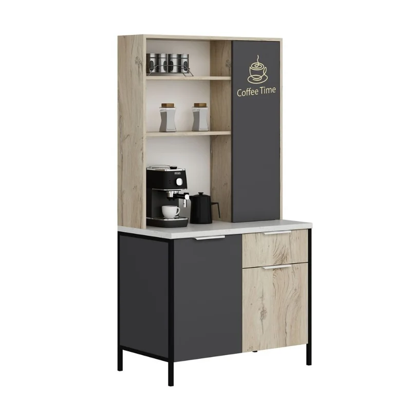 Mobile multiuso con ante e ripiani colore rovere e antracite 94x50x180H cm - Arny