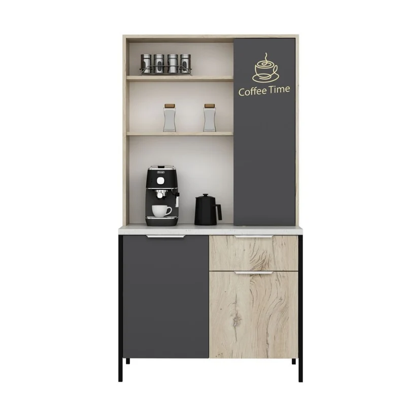 Mobile multiuso con ante e ripiani colore rovere e antracite 94x50x180H cm - Arny