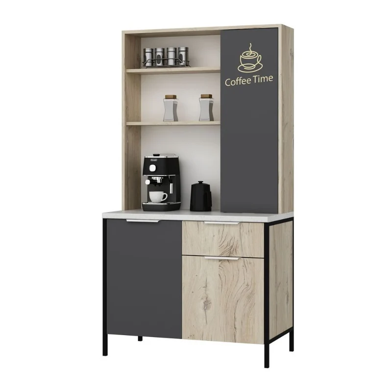 Mobile multiuso con ante e ripiani colore rovere e antracite 94x50x180H cm - Arny