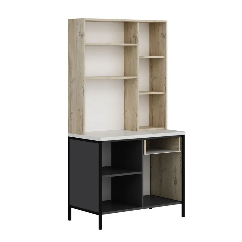 Mobile multiuso con ante e ripiani colore rovere e antracite 94x50x180H cm - Arny