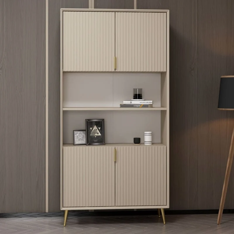 Credenza alta con ante colore cashmere effetto cannettato 90x35x180H cm - Wilmy