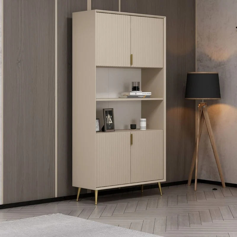 Credenza alta con ante colore cashmere effetto cannettato 90x35x180H cm - Wilmy