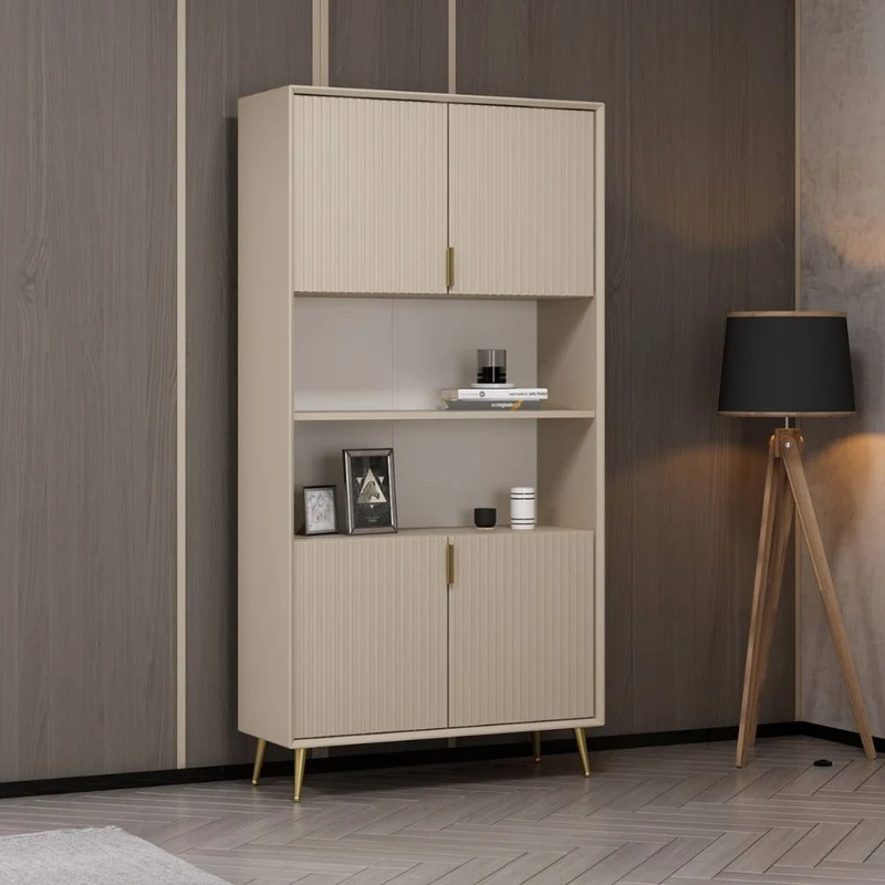 Credenza alta con ante colore cashmere effetto cannettato 90x35x180H cm - Wilmy