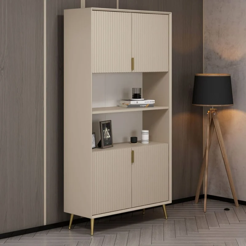 Credenza alta con ante colore cashmere effetto cannettato 90x35x180H cm - Wilmy