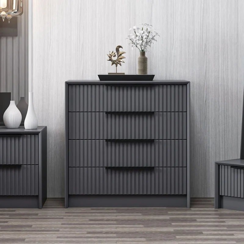 Cassettiera con 4 cassetti incassati colore antracite effetto cannettato 72x42x77H cm - Wilmy