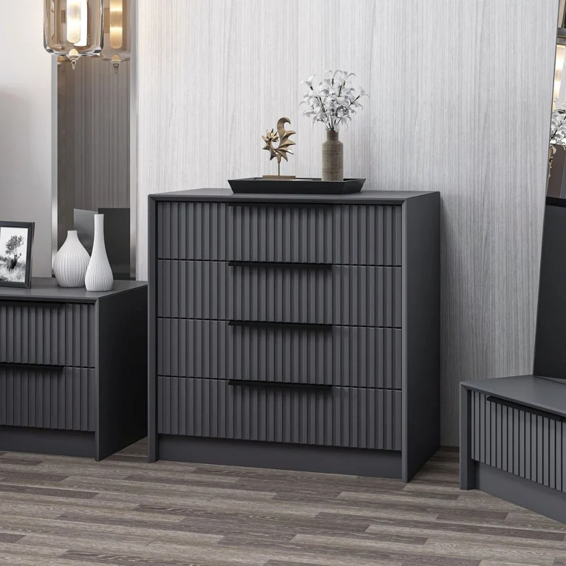 Cassettiera con 4 cassetti incassati colore antracite effetto cannettato 72x42x77H cm - Wilmy