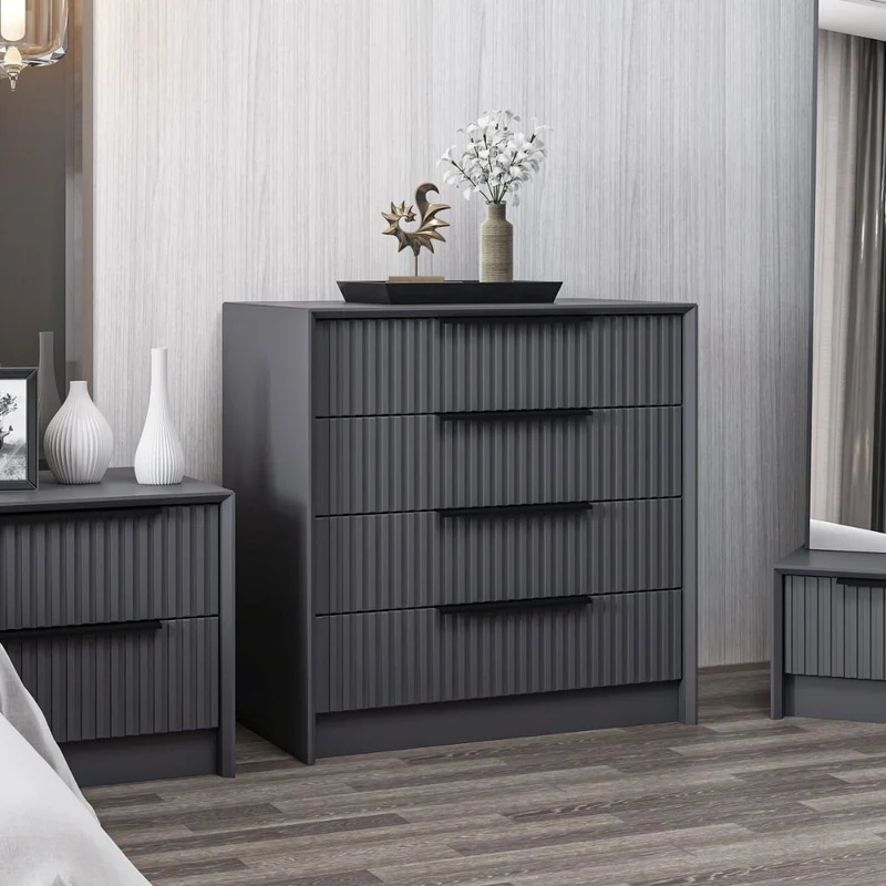 Cassettiera con 4 cassetti incassati colore antracite effetto cannettato 72x42x77H cm - Wilmy