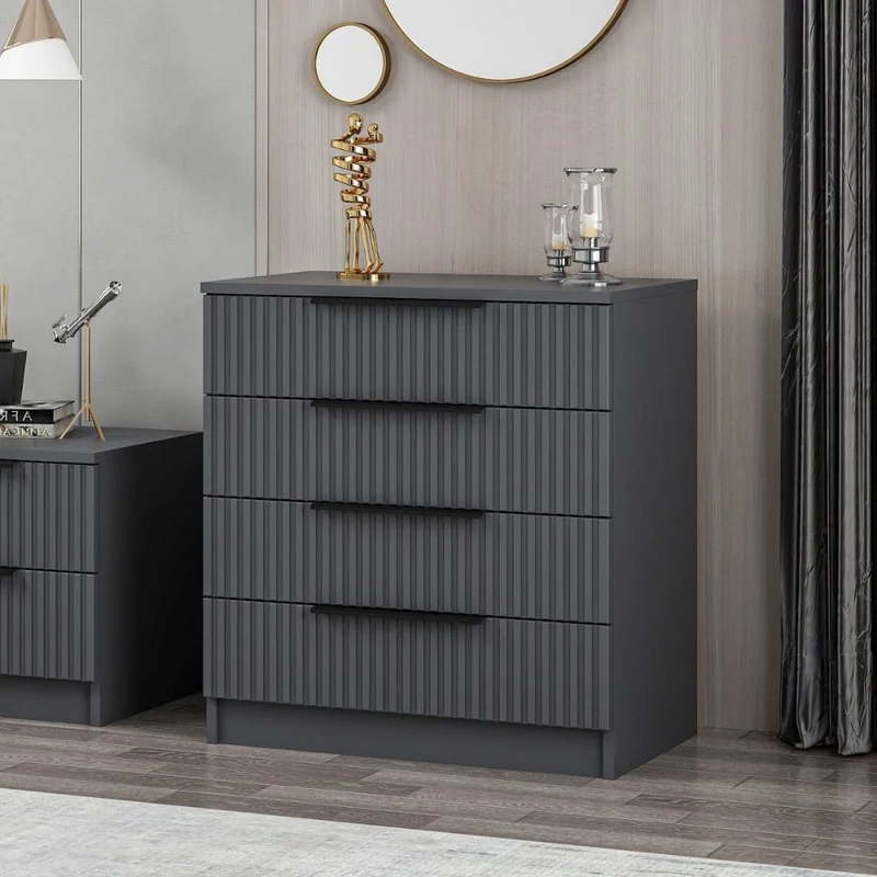 Cassettiera con 4 cassetti colore antracite effetto cannettato 72x42x77H cm - Wilmy