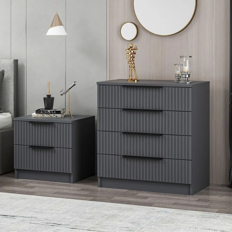Cassettiera con 4 cassetti colore antracite effetto cannettato 72x42x77H cm - Wilmy