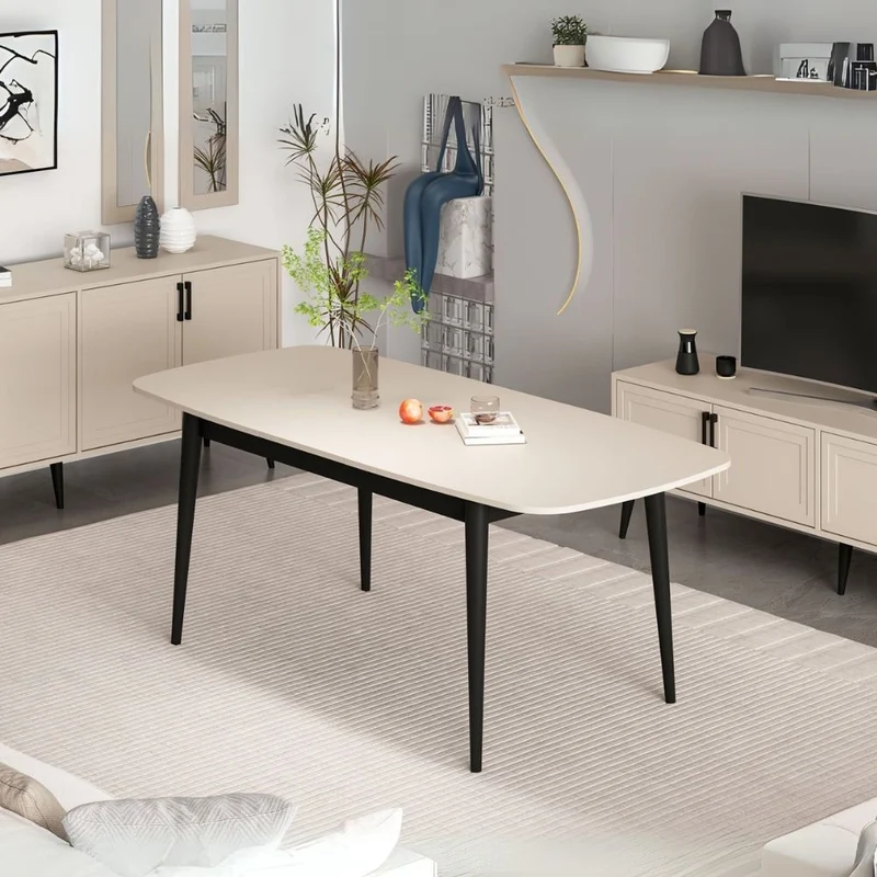 Tavolo allungabile con top colore cashmere e gambe nere 160x90x77H cm - Styril