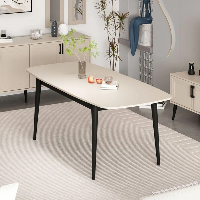 Tavolo allungabile con top colore cashmere e gambe nere 160x90x77H cm - Styril