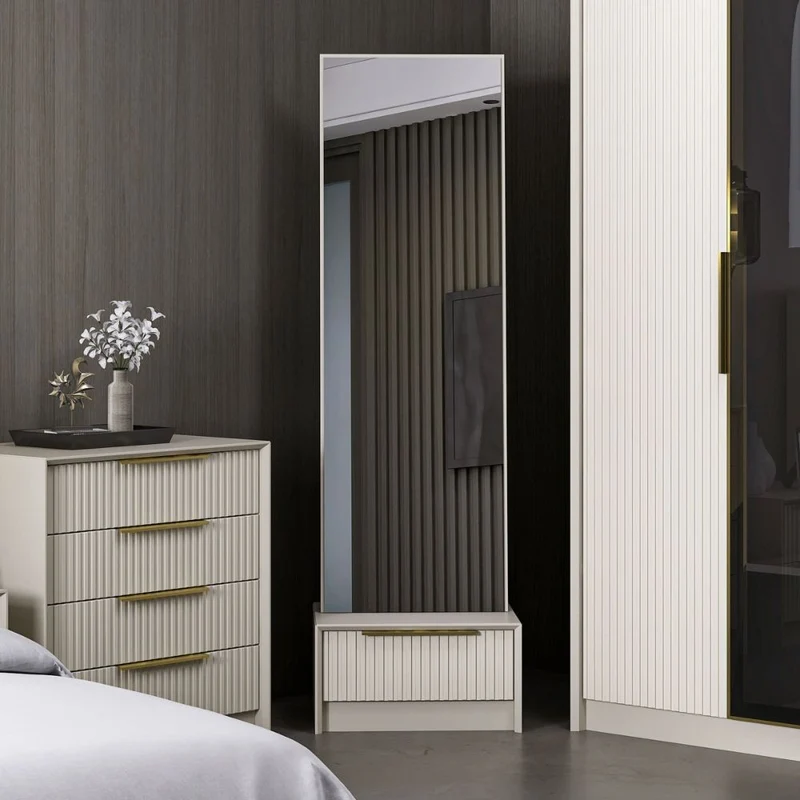 Specchio con base cassetto colore cashmere 54x45x178H cm - Wilmy