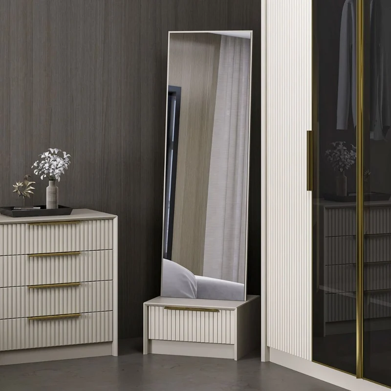 Specchio con base cassetto colore cashmere 54x45x178H cm - Wilmy