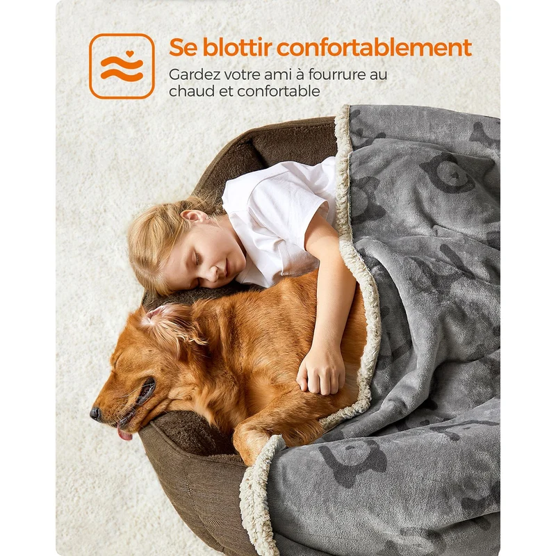 Couverture réversible pour animaux 203 x 152 cm protection canapé lit lavable en machine design moderne en tissu polaire gris 12_0011049