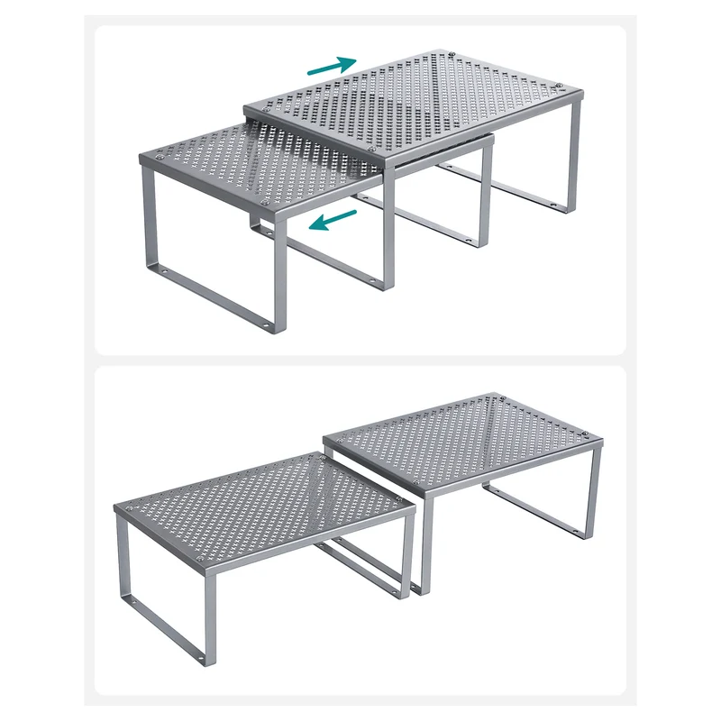 Lot de 2 étagères empilables pour rangement de cuisine 32 x 22,9 x 15,4 cm en métal blanc 12_0010952