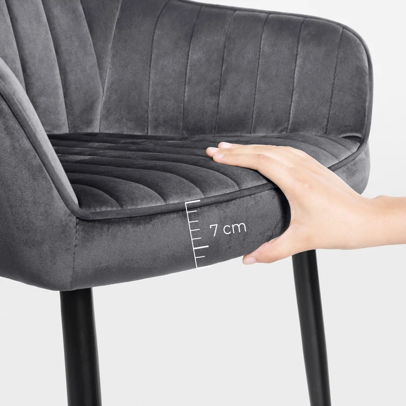 Lot de 2 chaise de salle à manger avec accoudoirs rembourrée confort 60 x 62,5 x 85 cm design contemporain en velours gris 12_0009833