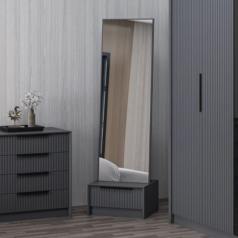 Specchio con base cassetto colore antracite 54x45x178H cm - Wilmy