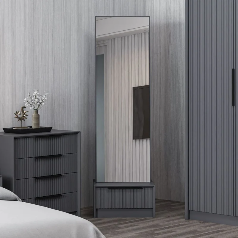 Specchio con base cassetto colore antracite 54x45x178H cm - Wilmy