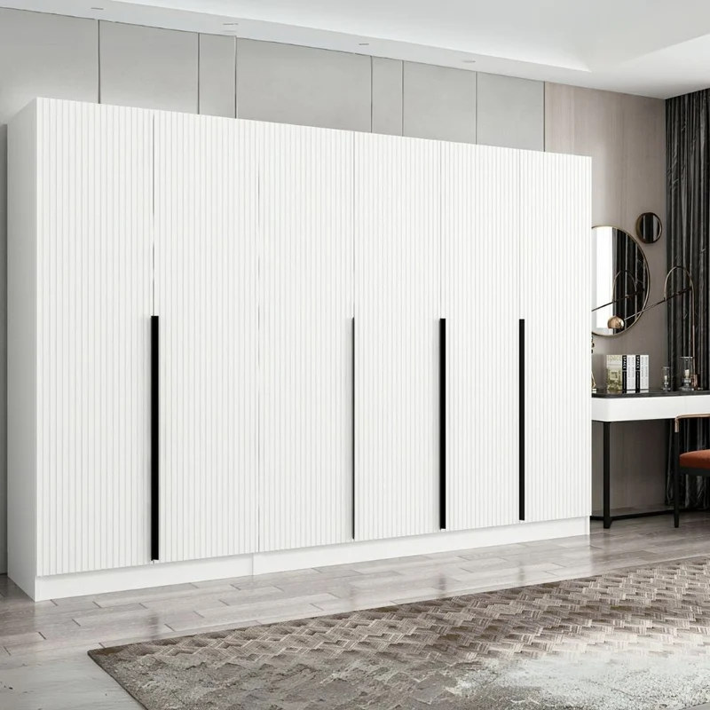 Armadio con 6 ante battenti colore bianco effetto cannettato 270x52x210H cm - Wilmy