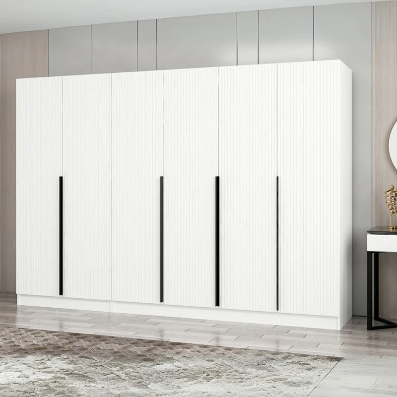 Armadio con 6 ante battenti colore bianco effetto cannettato 270x52x210H cm - Wilmy