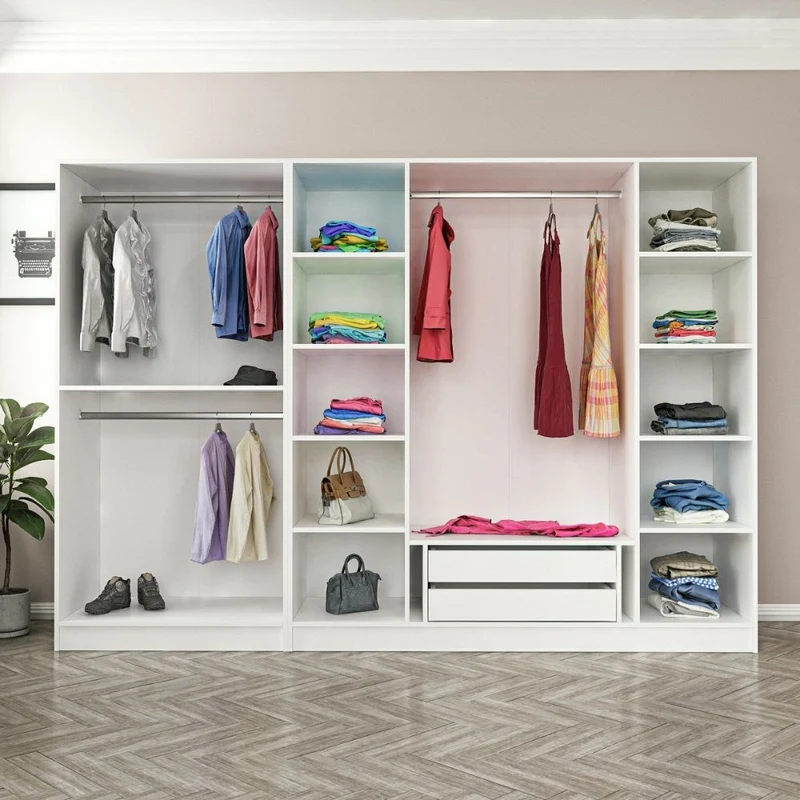 Armadio con 6 ante battenti colore bianco effetto cannettato 270x52x210H cm - Wilmy